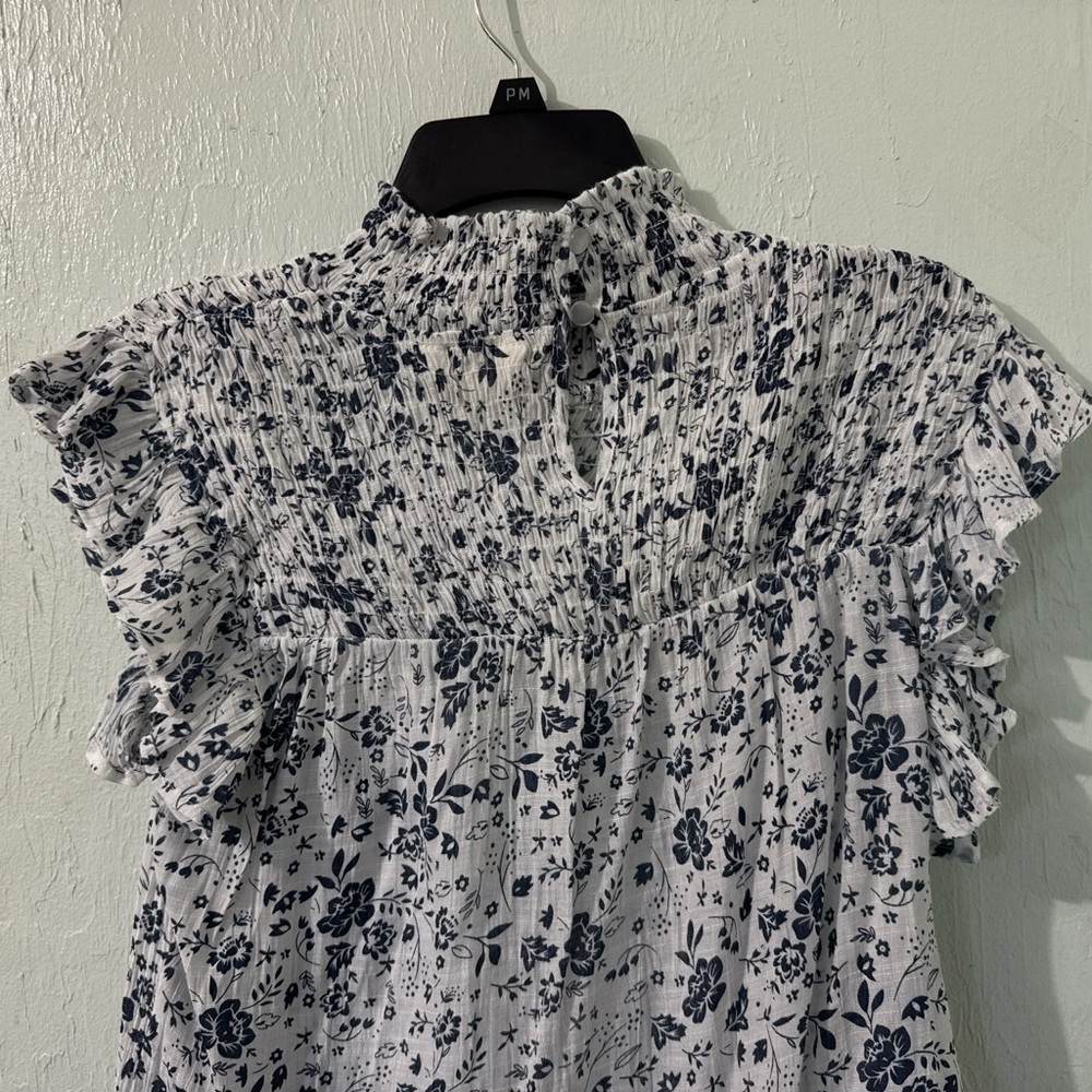 Navy Floral Ruffle Blouse - Picture 4 of 4